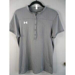 Under Armour Womens M Heat Gear Short Sleeve 1/4 Button Gray Activewear Top